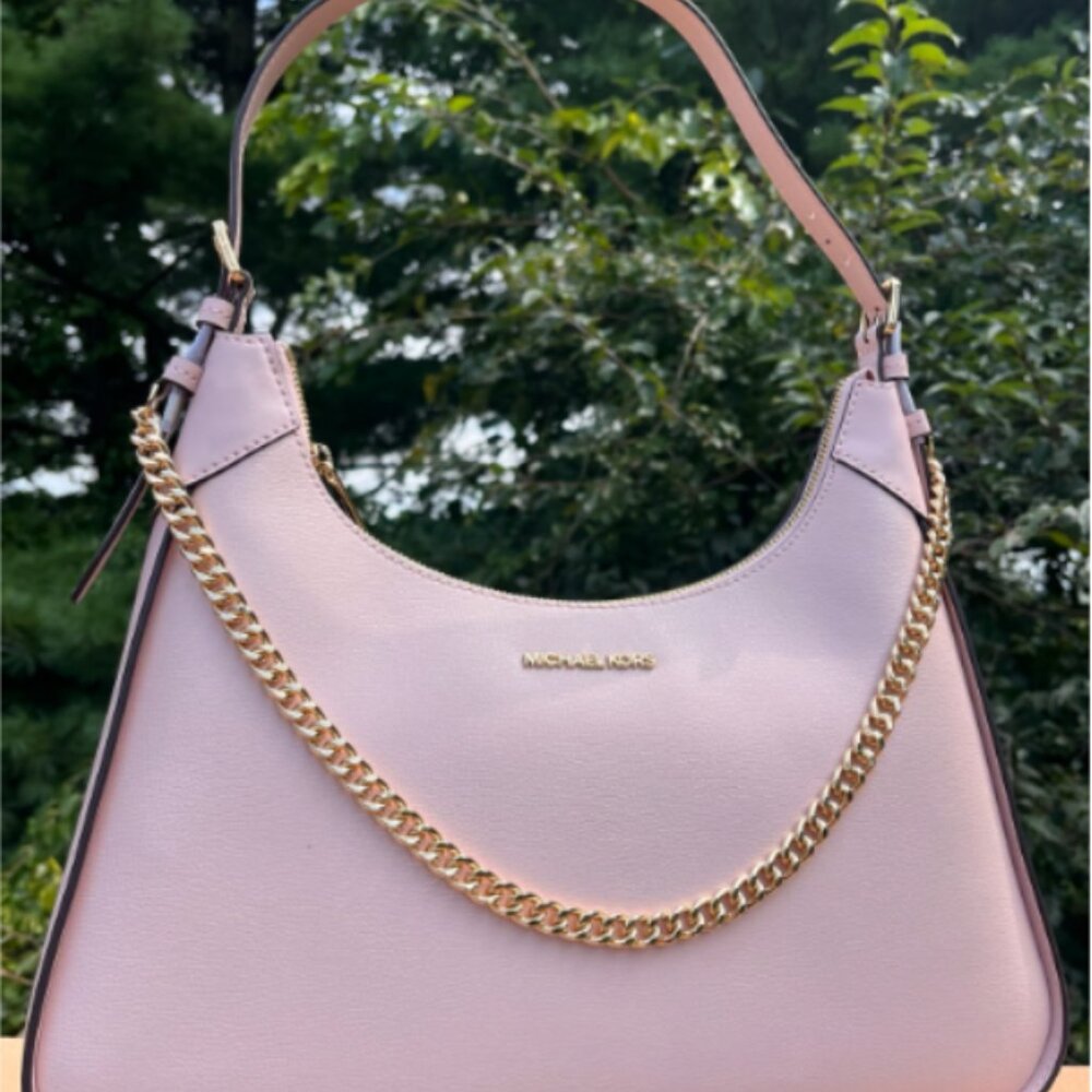 BNWT Michael Kors Wilma Large Smooth Leather Chain Shoulder Bag Powder Blush - Picture 1 of 5